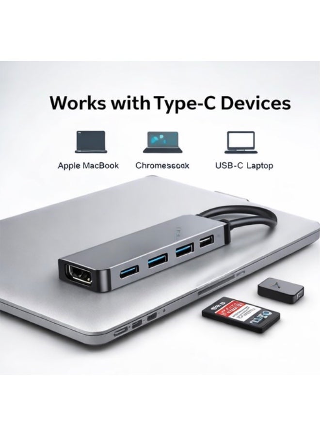 محور محول USB-C إلى HDTV 6 في 1 مع HDMI 4K، 2×USB 3.0، قارئ بطاقات SD/TF – محول متعدد المنافذ من نوع C لجهاز MacBook، الكمبيوتر المحمول و Chromebook - Image 4